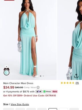 Fashion Nova Aqua Blue Draped Halter Maxi Dress with High Slit